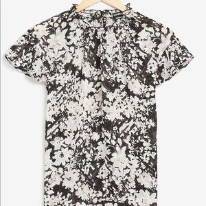 Express Metallic Floral Smocked Mock Neck Top